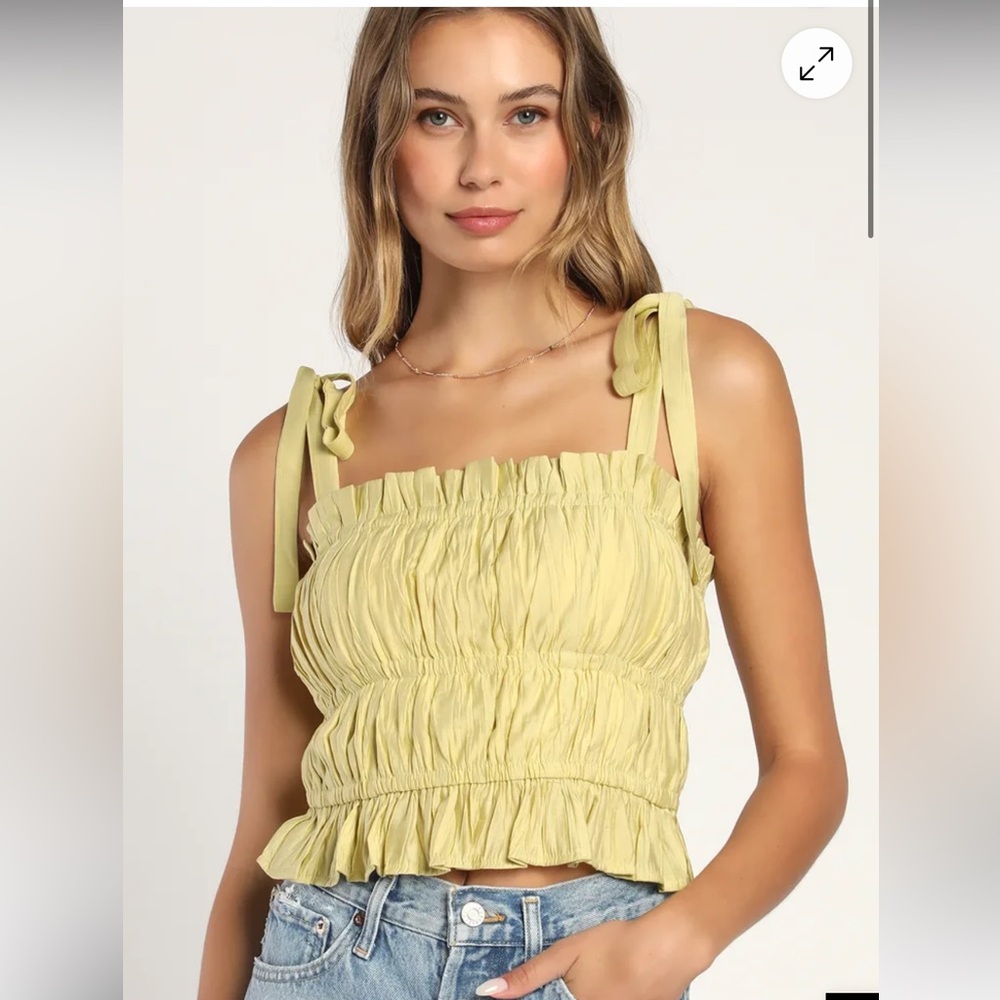 Lulu's Lemon Ruffle Strap Tank Top